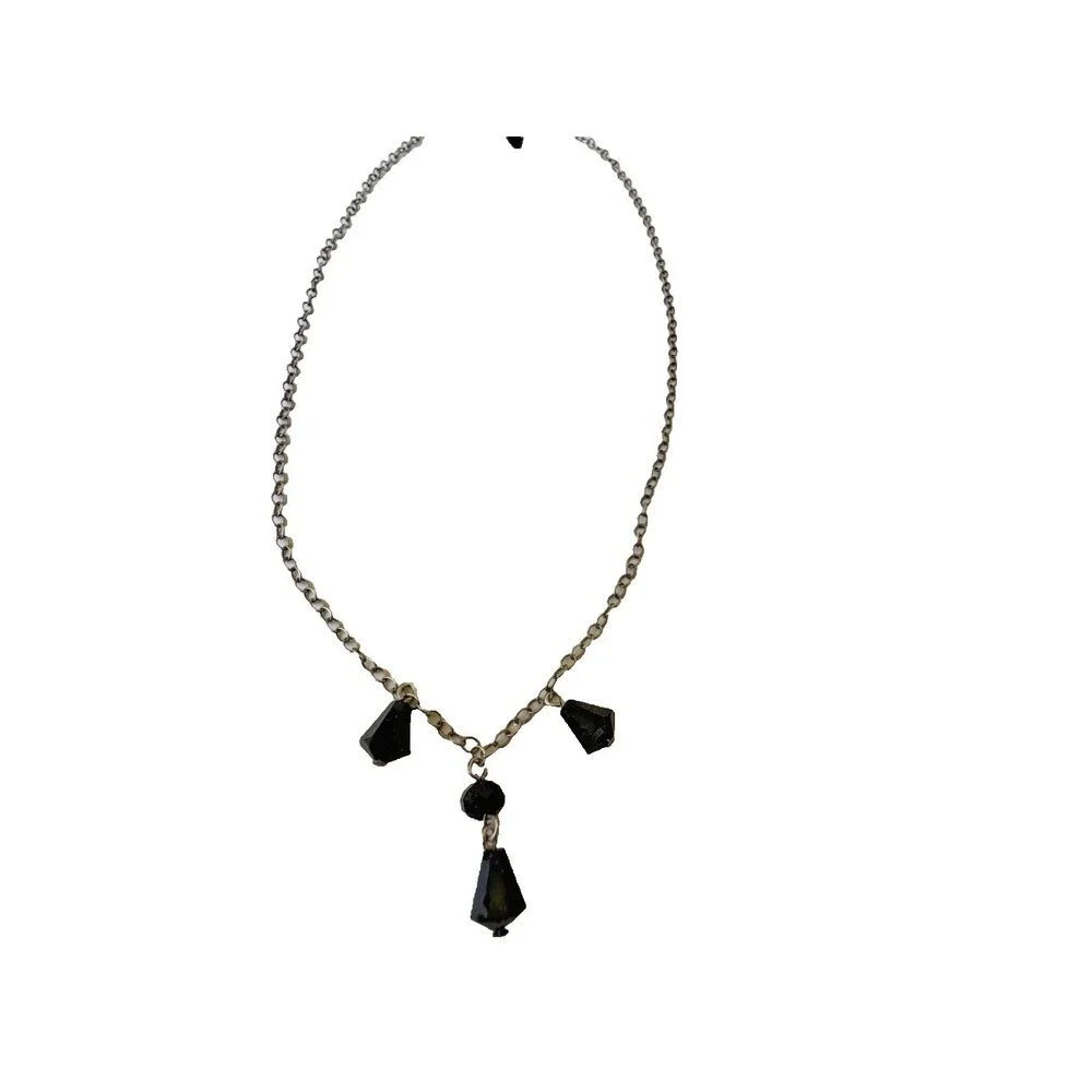 Emily Ray Sterling Silver 925 Black Crystal Station Necklace Victorian Gothic